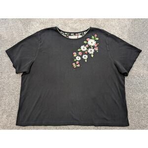 Alfred Dunner Shirt Womens 3X Black Floral Embroidered Beaded Pullover Top